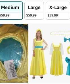 Alternative view of Women Princess Dress Long Sleeve Yellow Gown Necklace Headwear Halloween Cosplay Costume Outfit, Medium