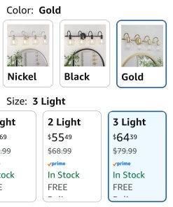 Alternative view of 3 Light Bathroom Light Fixtures, Modern Bathroom Vanity Lights Fixture, Gold