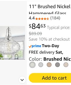 Alternative view of Glass Pendant Light Brushed Nickel 11-inch Hammered Pendant Lighting