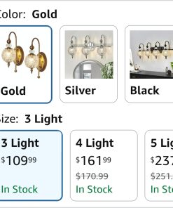 Alternative view of Vintage Bathroom Lights Fixtures Gold Vanity Light with Glass Globe LampShade 3 Light Mid Century