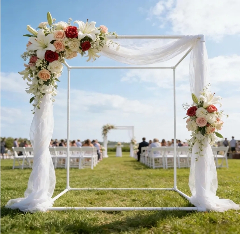Photo Backdrop Stand W7.2 x L7.2 x H7.2 FT Square Banner Stand White Backdrop Support Kit - Image 13