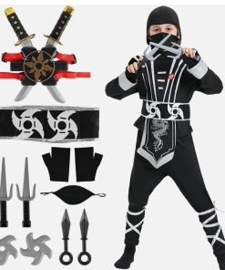 Halloween Ninja Costumes, Silver Ninja Costume with Backpack size M 6-7