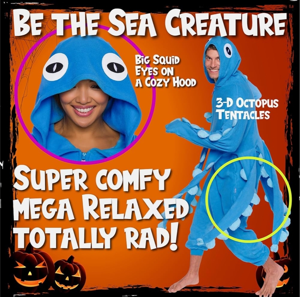 Sea Creatures Onesie Lobster, Clown Fish, Hammerhead Shark, Octopus, Squid - Plush Adult Animal Costume Jumpsuit - Image 2