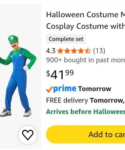 Alternative view of Halloween Costume Men, Adult Cosplay Costume with Accessories Set, Large- Luigi 