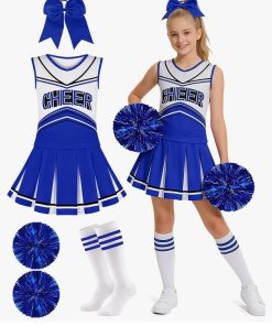 Cheerleader Costume for Girls Halloween Cheerleading Outfits 5Pcs, 9-12yrs