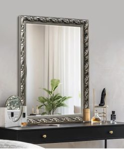 Vintage Bathroom Mirrors for Wall, Rectangle Silver Frame Wall Mounted Mirror Vertical or Horizontal Hanging for Living Room, Bedroom (32" X 24" Silver)