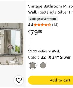 Alternative view of Vintage Bathroom Mirrors for Wall, Rectangle Silver Frame Wall Mounted Mirror Vertical or Horizontal Hanging for Living Room, Bedroom (32" X 24" Silver)