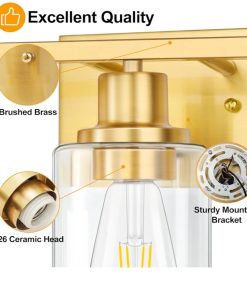 Alternative view of 3-Light Gold Bathroom Light Fixtures, Brushed Brass, Brushed Gold