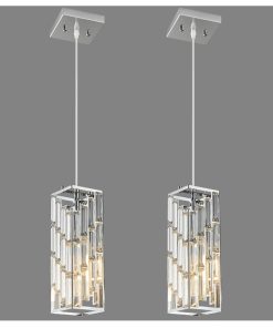 Chrome Crystal Pendant Lights Kitchen Island, 2 Pack Adjustable Light