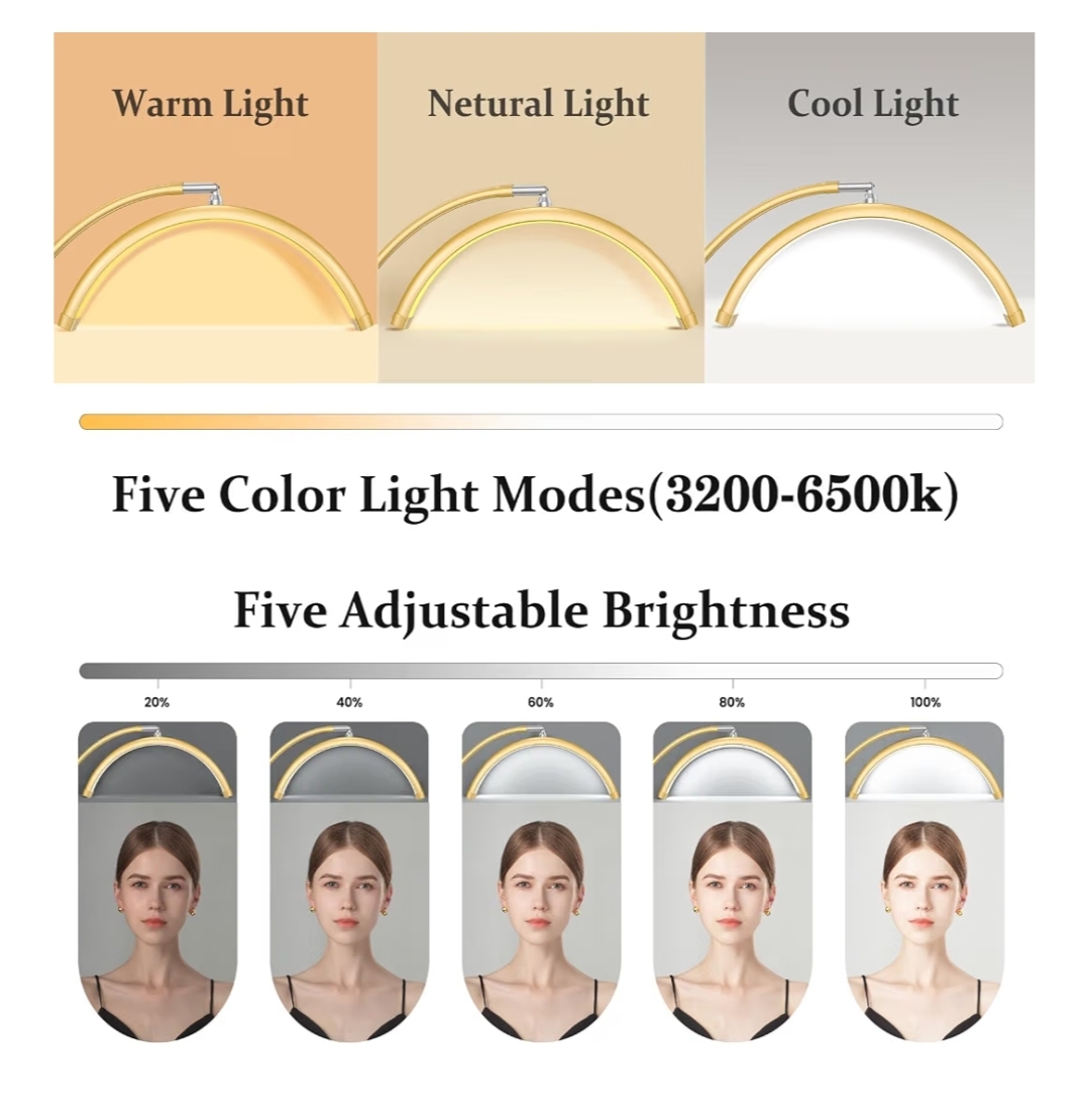 Lash Light with Tool Tray, 2500LM LED Moon Light for Lash Tech, Gold - Image 6