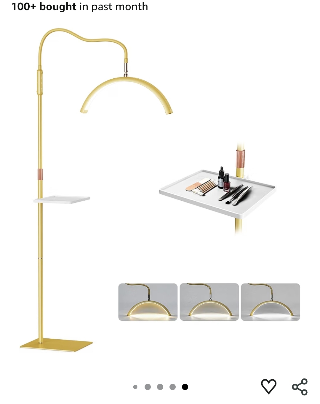 Lash Light with Tool Tray, 2500LM LED Moon Light for Lash Tech, Gold - Image 10