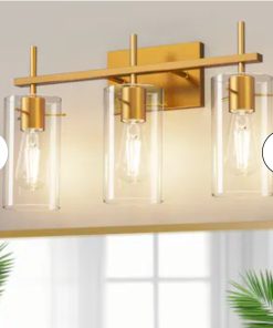 3 Lights Vanity Light Bathroom Light Fixture Over Mirror for Bathroom Glass Shade Lights Brushed Gold