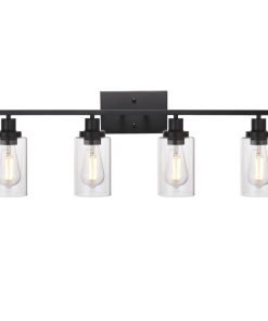 MELUCEE 4 Lights Sconces Wall Lighting Black with Clear Glass Shade, Black