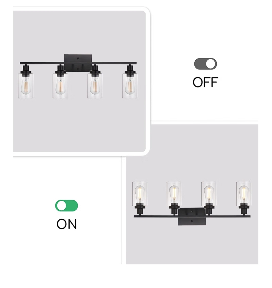 MELUCEE 4 Lights Sconces Wall Lighting Black with Clear Glass Shade, Black - Image 5