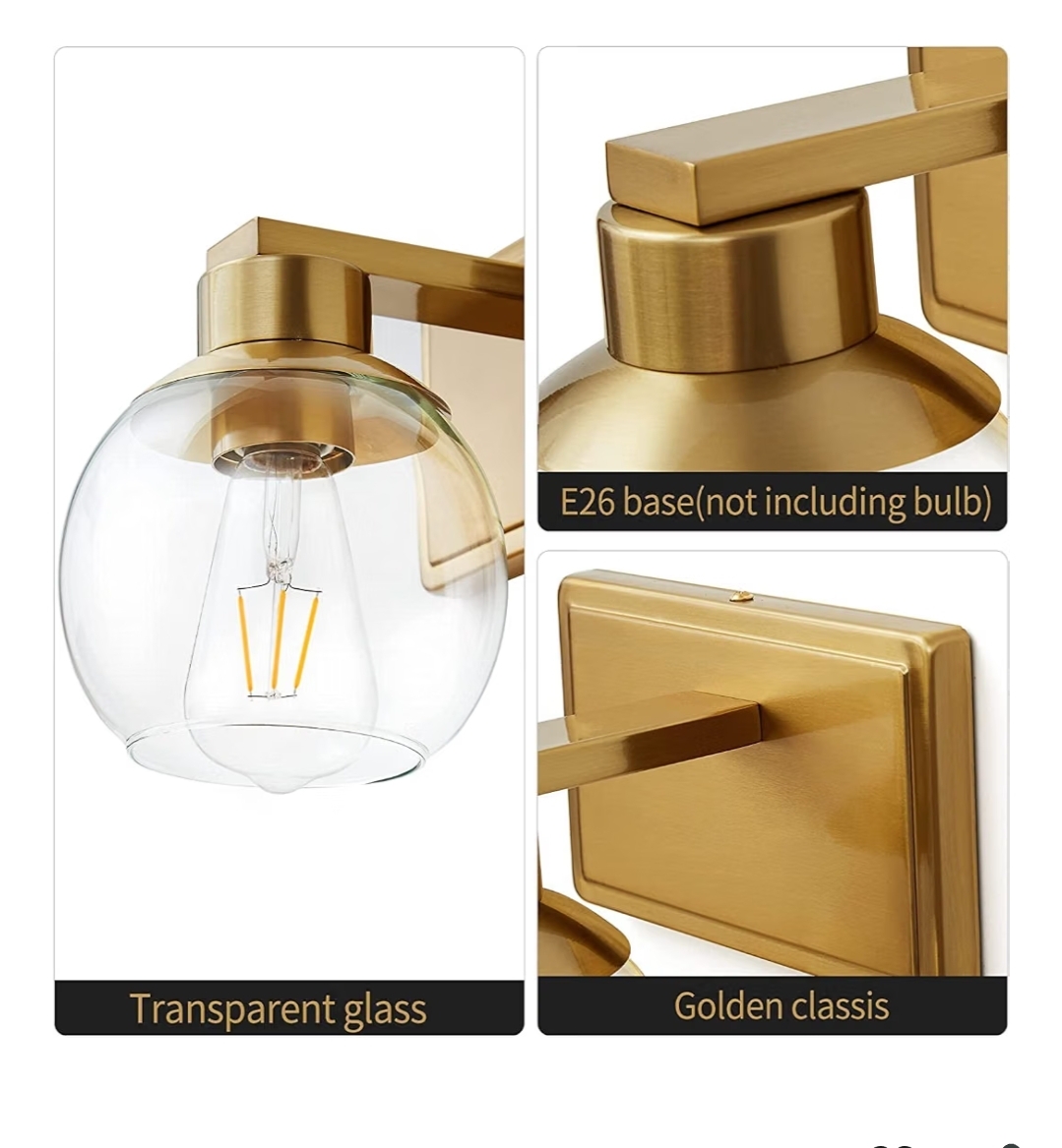 Brushed Brass Bathroom Light Fixtures Over Mirror 5-Lights Vanity Light Wall Sconce with Globe Glass Shade, Brushed Gold - Image 16