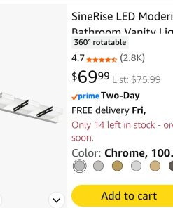 Alternative view of Modern Acrylic Bathroom Wall Lighting Fixtures Over Mirror, 3-Light, 24-Inch, Chrome, 100%-0% White