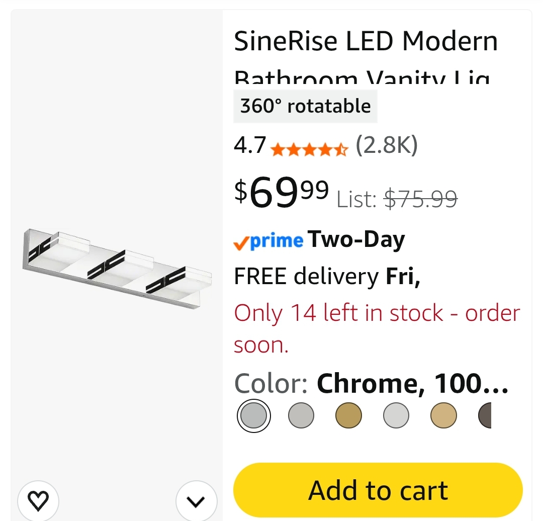 Modern Acrylic Bathroom Wall Lighting Fixtures Over Mirror, 3-Light, 24-Inch, Chrome, 100%-0% White - Image 2