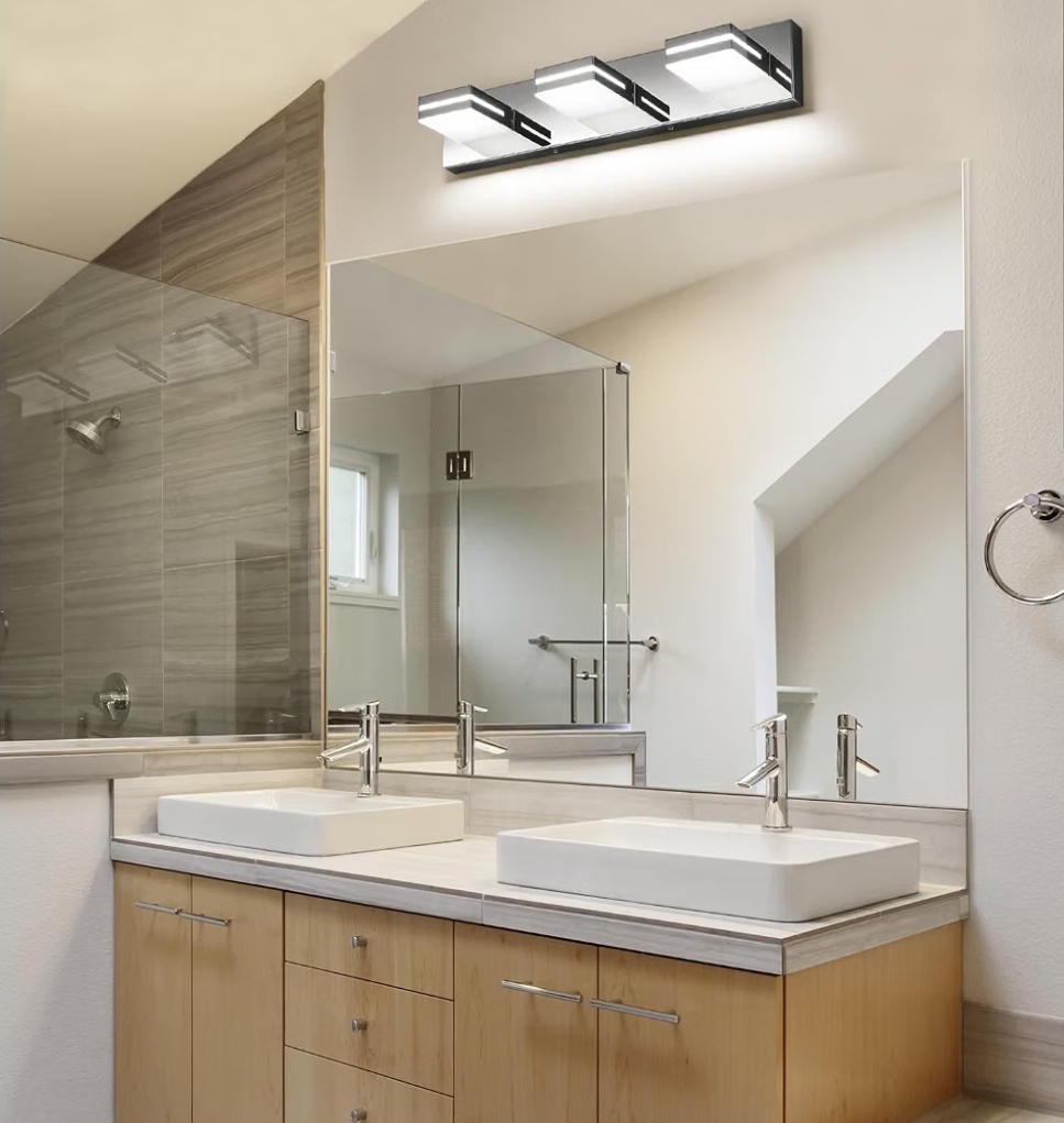 Modern Acrylic Bathroom Wall Lighting Fixtures Over Mirror, 3-Light, 24-Inch, Chrome, 100%-0% White - Image 9