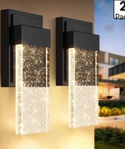 Outdoor Wall Light Fixtures with Crystal Bubble Glass, 10W 3000K, Black