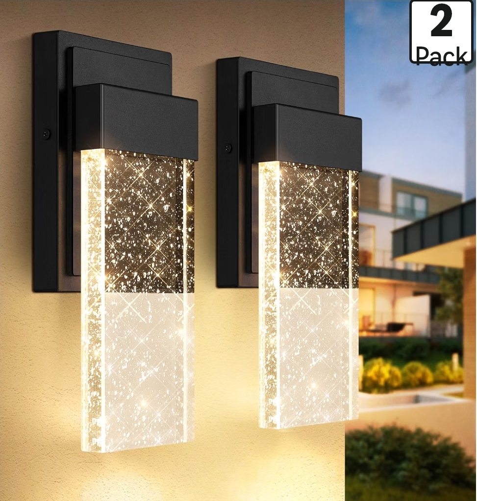 Outdoor Wall Light Fixtures with Crystal Bubble Glass, 10W 3000K, Black