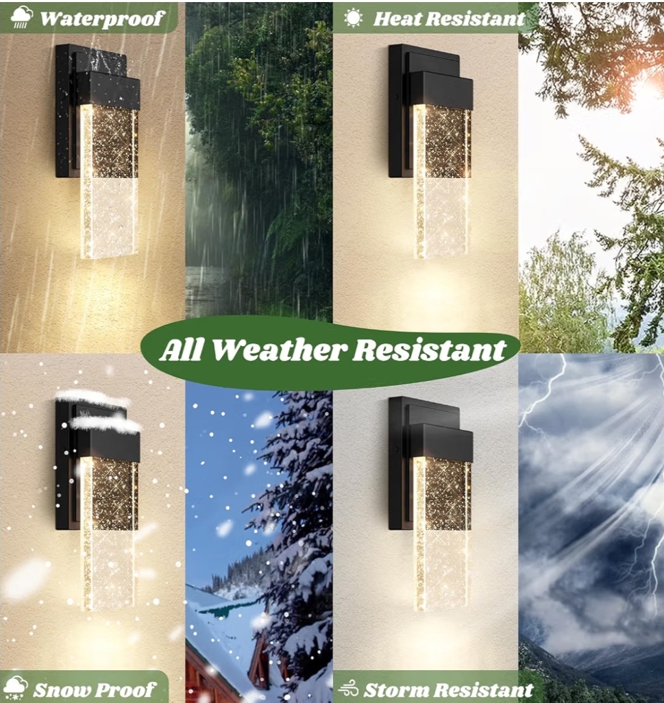Outdoor Wall Light Fixtures with Crystal Bubble Glass, 10W 3000K, Black - Image 5