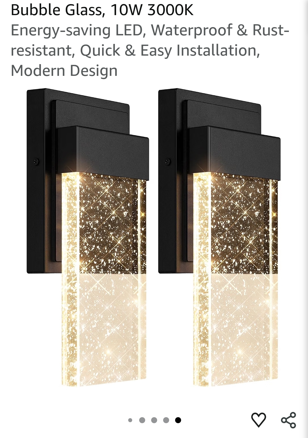 Outdoor Wall Light Fixtures with Crystal Bubble Glass, 10W 3000K, Black - Image 3