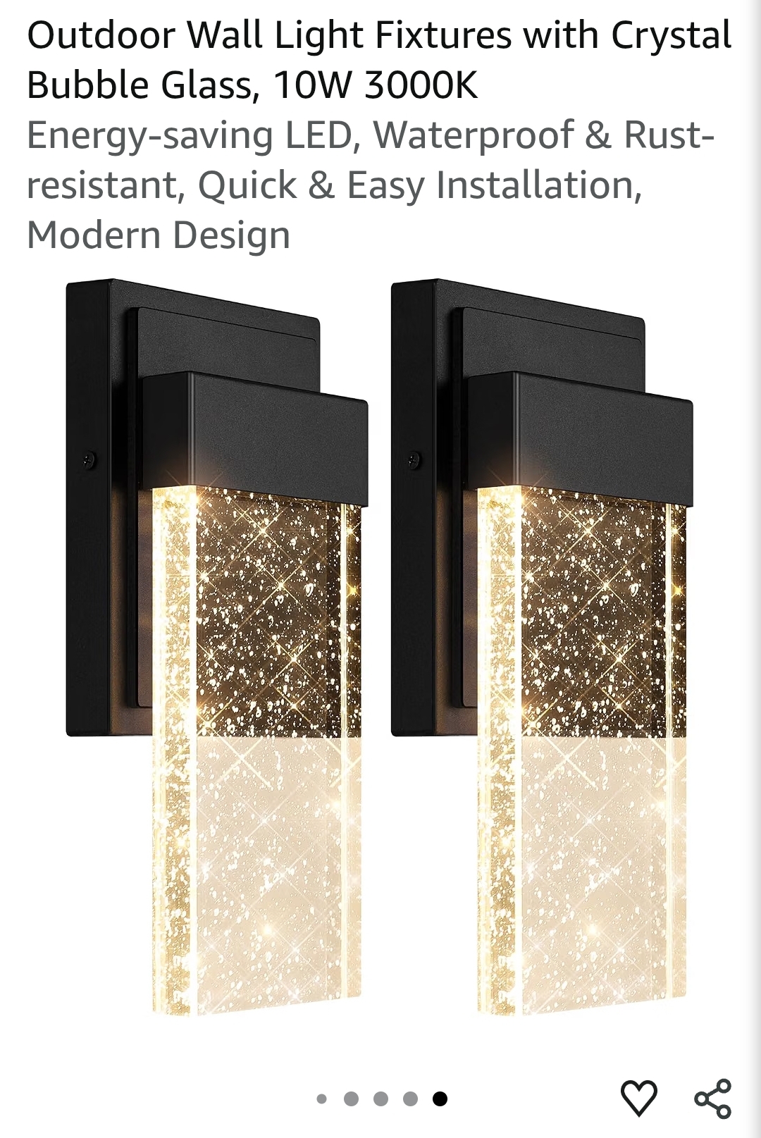 Outdoor Wall Light Fixtures with Crystal Bubble Glass, 10W 3000K, Black - Image 11