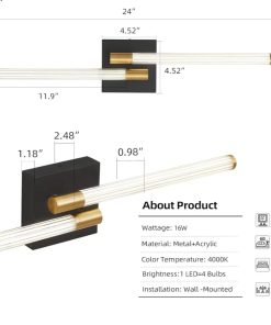 Alternative view of 24 inch LED Black and Gold Vanity Lights Bar Modern Wall Sconce
