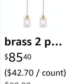 Alternative view of 2pk Brass Pendant Lights Kitchen Island, Modern Farmhouse Clear Glass Pendant Light, Gold