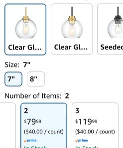 Alternative view of Brass Pendant Lights Kitchen Island 2 Pack, Farmhouse Gold Pendant Light with Clear Glass Globe Shade
