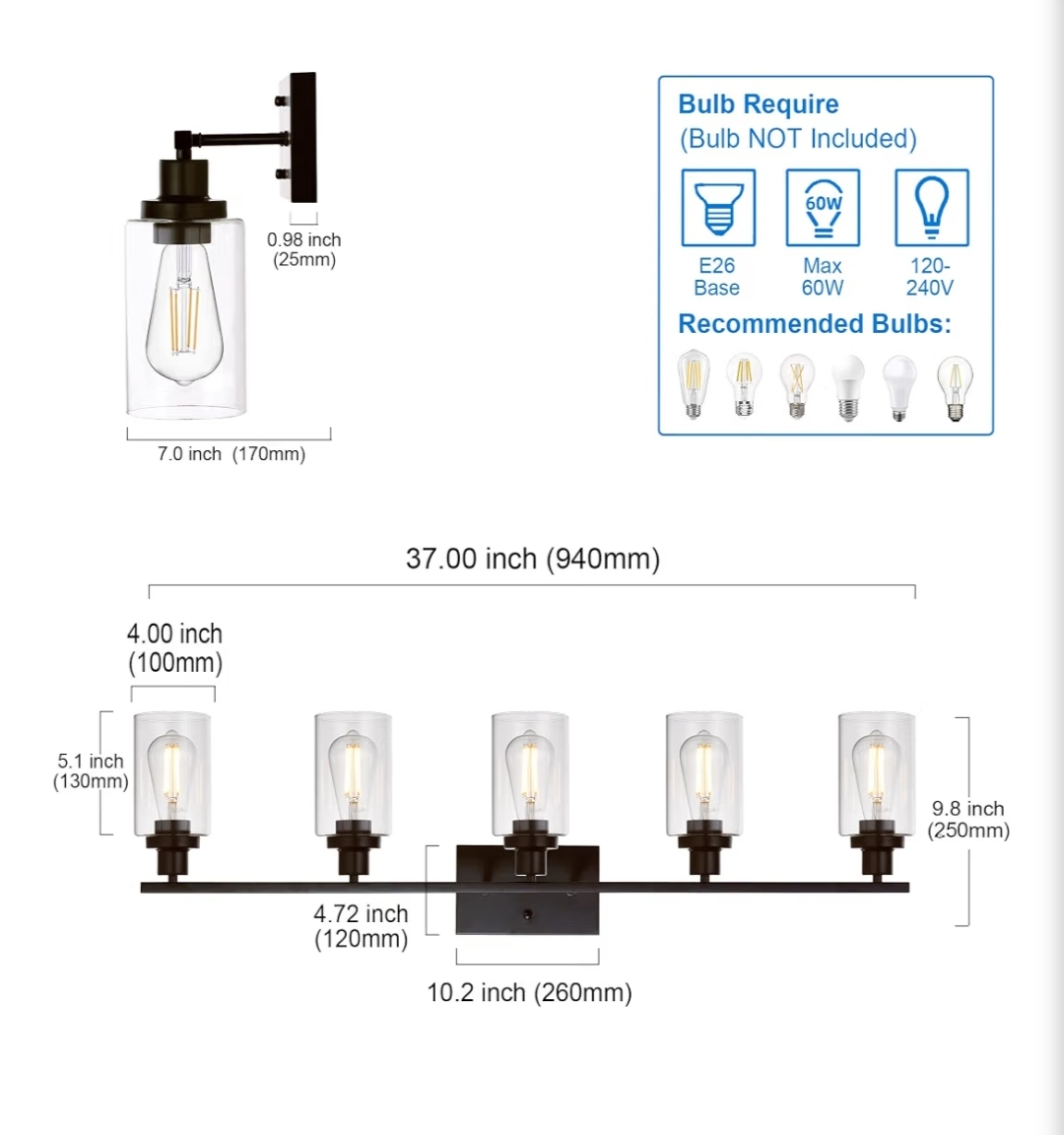 MELUCEE 5-Light Vanity Lights Bathroom Fixtures Oil Rubbed Bronze Finished - Image 13