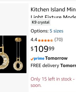Alternative view of Kitchen Island Mini Light Fixture Modern Led Crystal Pendant Light Gold