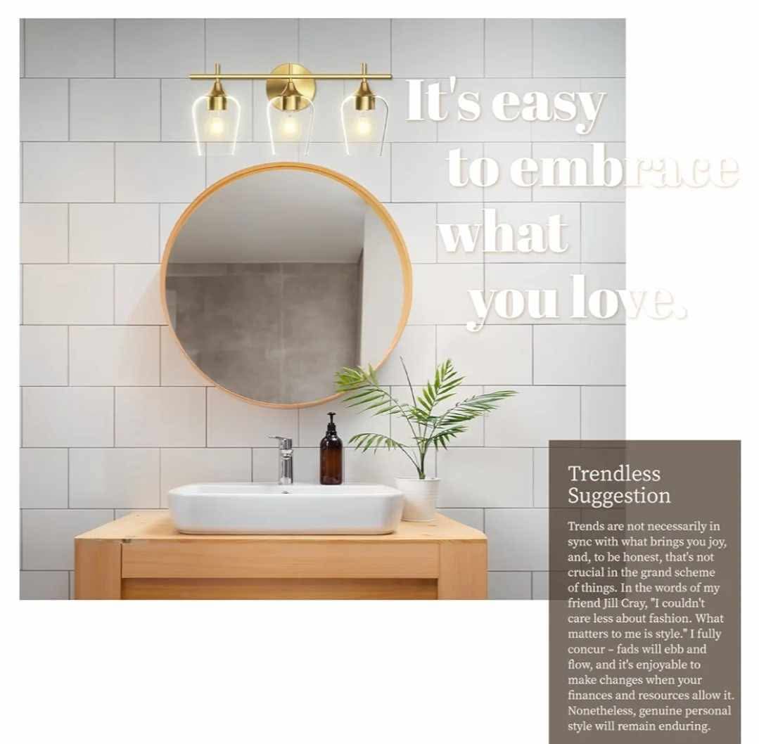 3 Light Vanity Lighting Champagne Brass, Modern Wall Mount Lighting with Glass Shade - Image 6