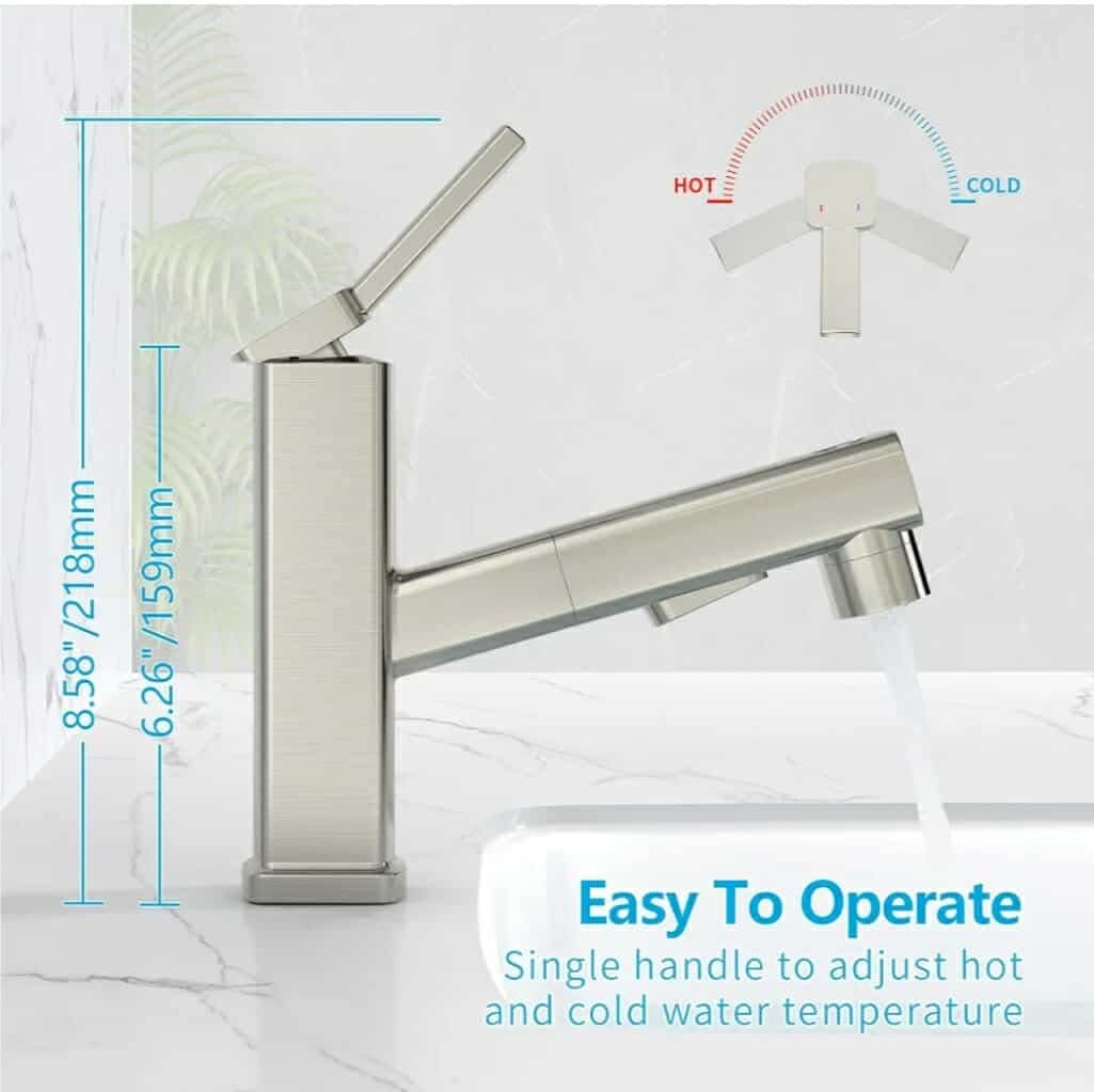 Pull Out Single Hole Bathroom Faucet, 3 Spray Mode Single Handle Bathroom Faucet One hole - Image 8