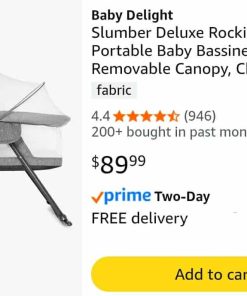 Alternative view of Baby Deluxe Rocking Bassinet, Portable Baby Bassinet, Removable Canopy, Charcoal Tweed