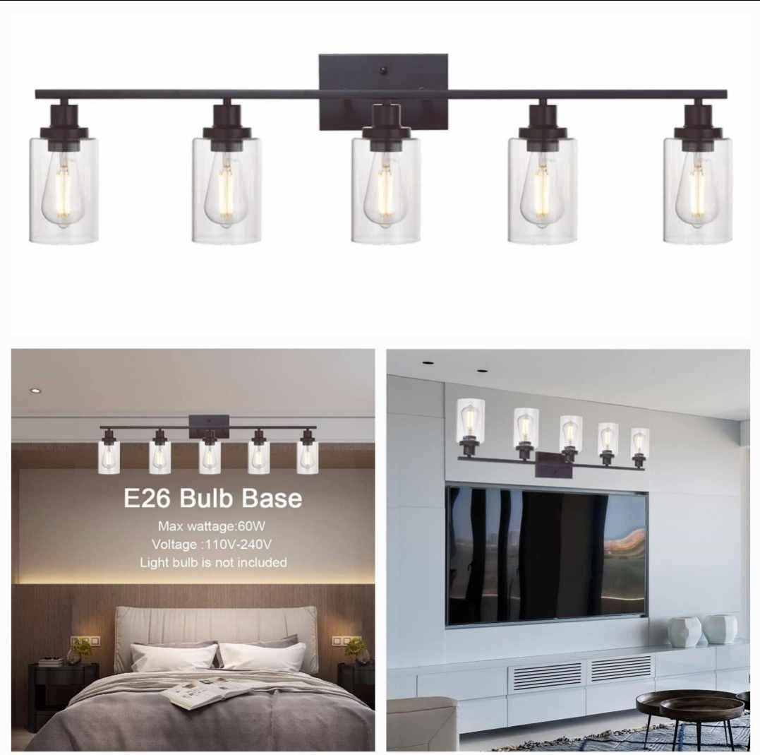 MELUCEE 5-Light Vanity Lights Bathroom Fixtures Oil Rubbed Bronze Finished - Image 5