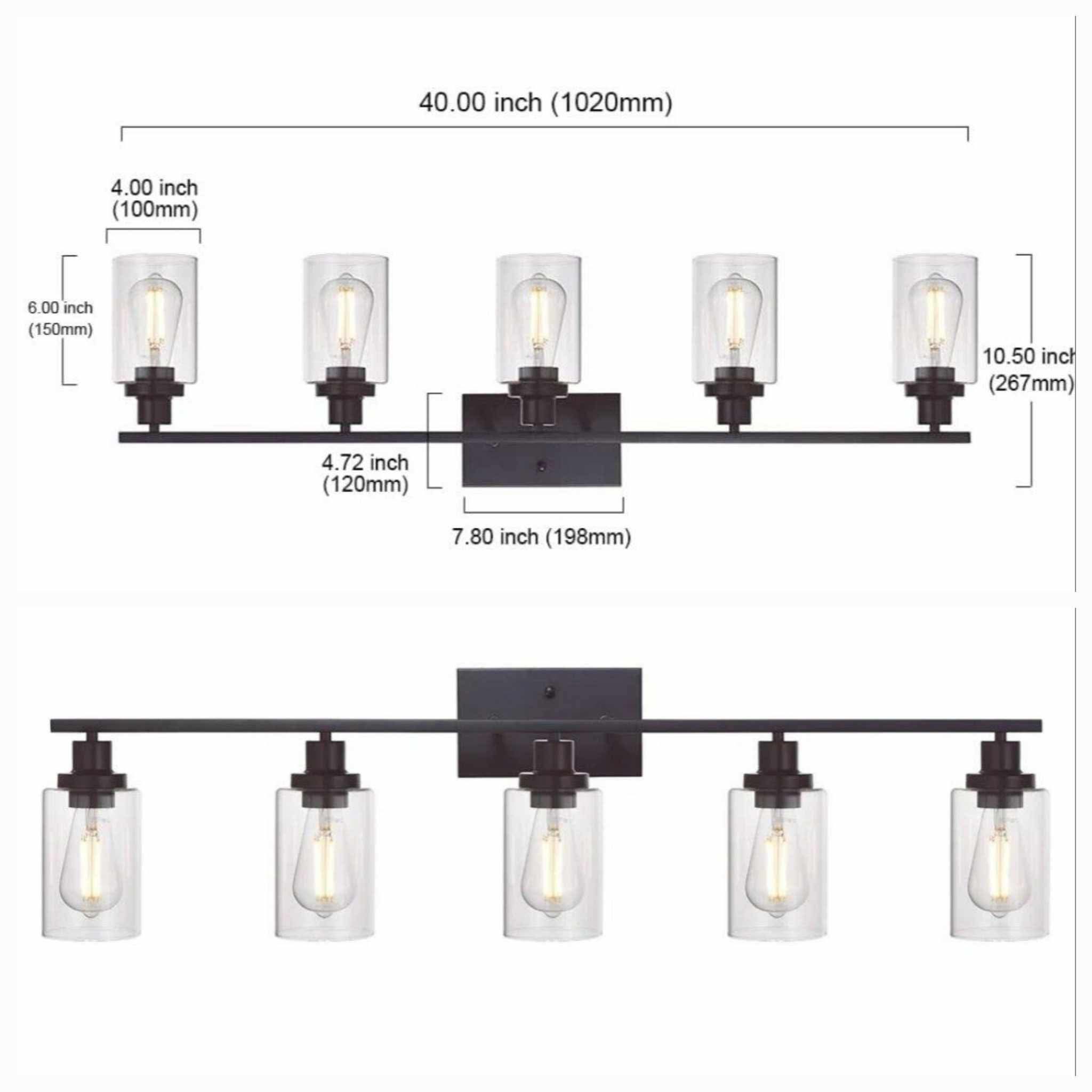 MELUCEE 5-Light Vanity Lights Bathroom Fixtures Oil Rubbed Bronze Finished - Image 4