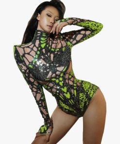 Glitter Printed Bodysuit Pole Dance Leotard Sexy Party Nightclub Celebrate Drag Queen Outfit