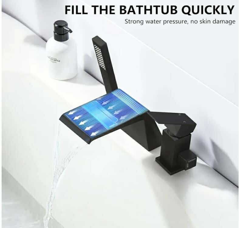 Black Roman Tub Faucet with Sprayer, Deck Mount Roman Bathtub Faucet Set with Hand Shower for 3 Holes - Image 5