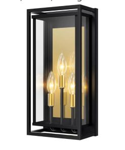 Large Outdoor Wall Lantern 3-Light, 15" Large Outside Sconce, Modern Black Wall Light Fixture