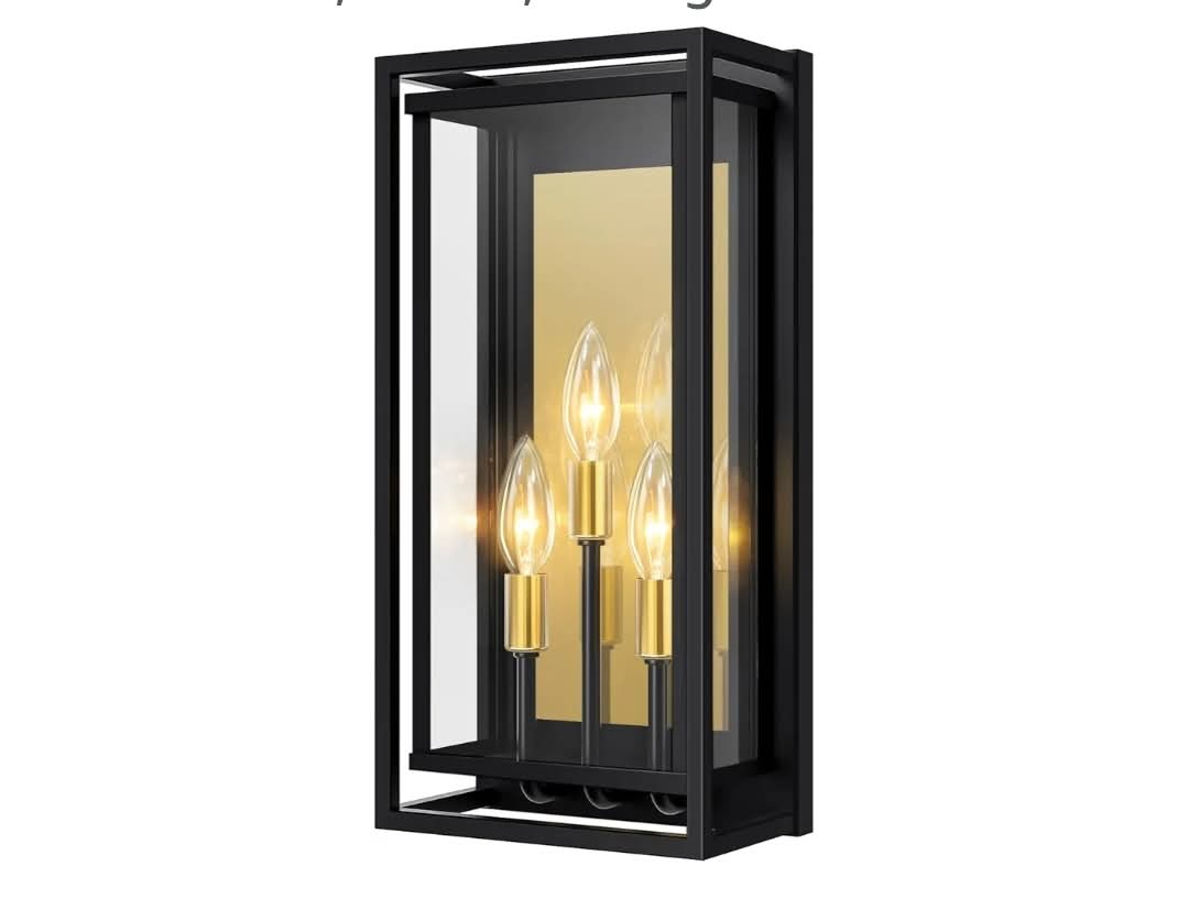 Large Outdoor Wall Lantern 3-Light, 15" Large Outside Sconce, Modern Black Wall Light Fixture