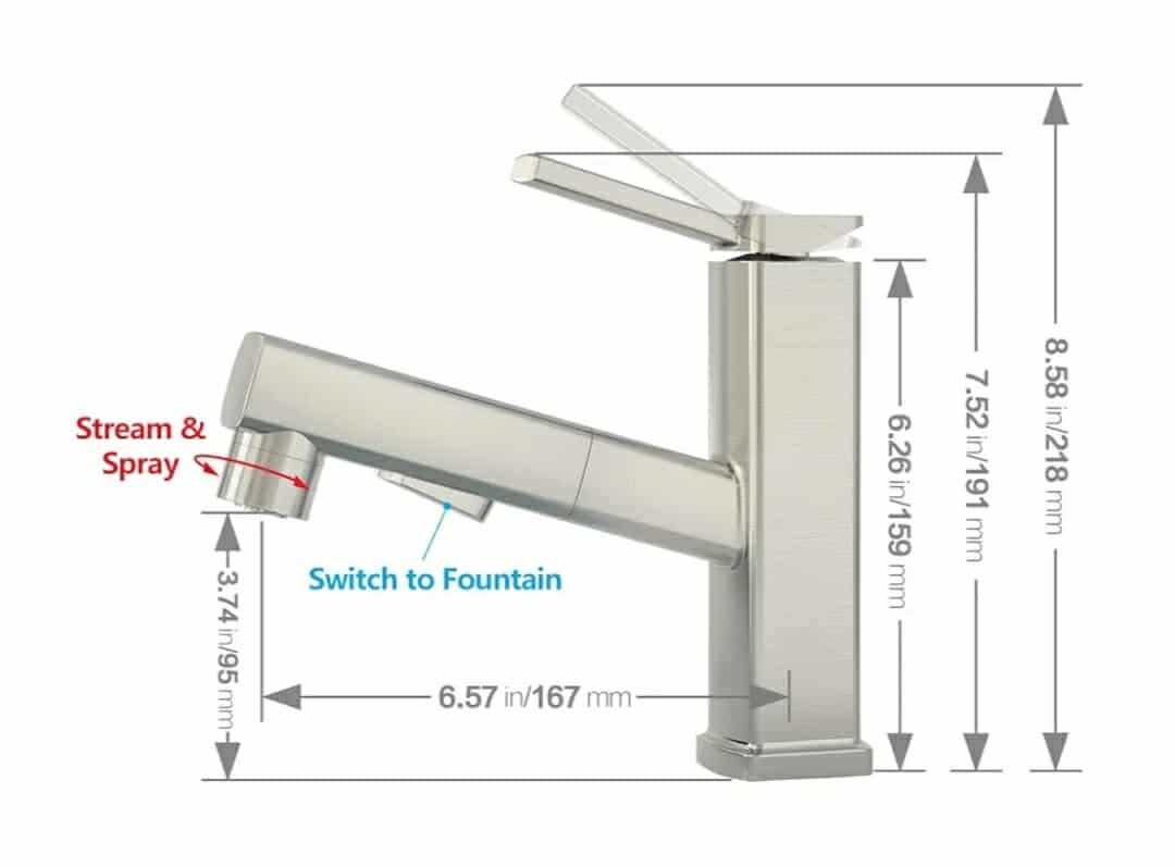 Pull Out Single Hole Bathroom Faucet, 3 Spray Mode Single Handle Bathroom Faucet One hole - Image 2