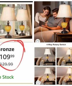 Alternative view of Bedside Table Lamp Set of 2 with Nightlight 2 USB Dark Bronze Finish Soft Bell Shade