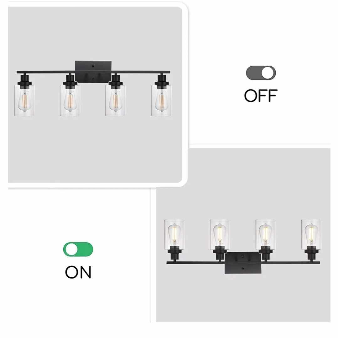 MELUCEE 4 Lights Sconces Wall Lighting Black with Clear Glass Shade, Black - Image 13