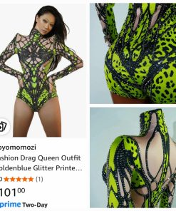 Alternative view of Glitter Printed Bodysuit Pole Dance Leotard Sexy Party Nightclub Celebrate Drag Queen Outfit