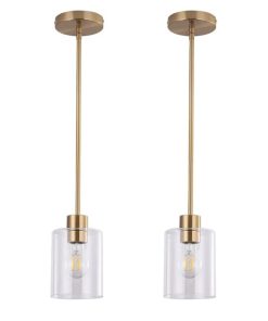 2pk Brass Pendant Lights Kitchen Island, Modern Farmhouse Clear Glass Pendant Light, Gold