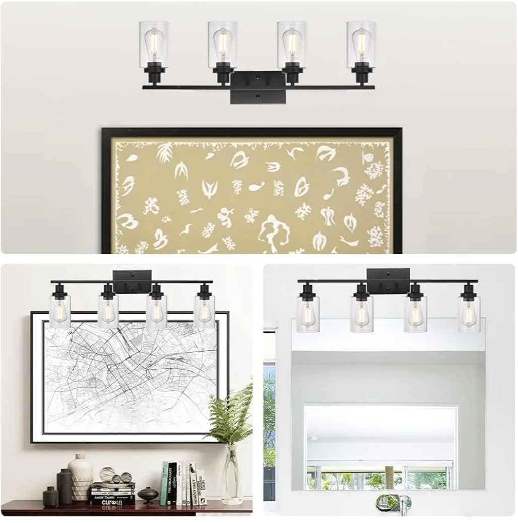 MELUCEE 4 Lights Sconces Wall Lighting Black with Clear Glass Shade, Black - Image 15