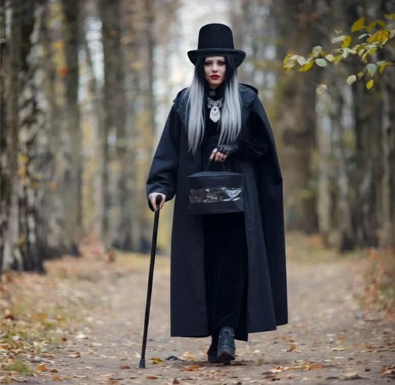 4pcs Halloween Adult Ghost Costume Cosplay for Men Full Set Haunted Hat Costume Outfits with Black Cape, Black Magician Hat, Large Felt Box, Cane for Outfit Party - Image 9