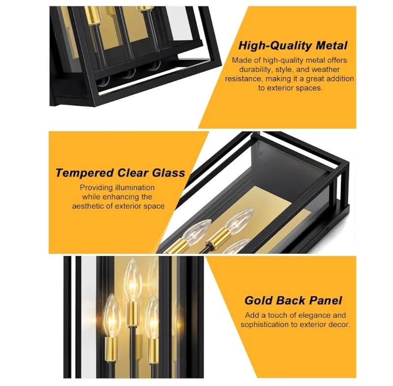 Large Outdoor Wall Lantern 3-Light, 15" Large Outside Sconce, Modern Black Wall Light Fixture - Image 7