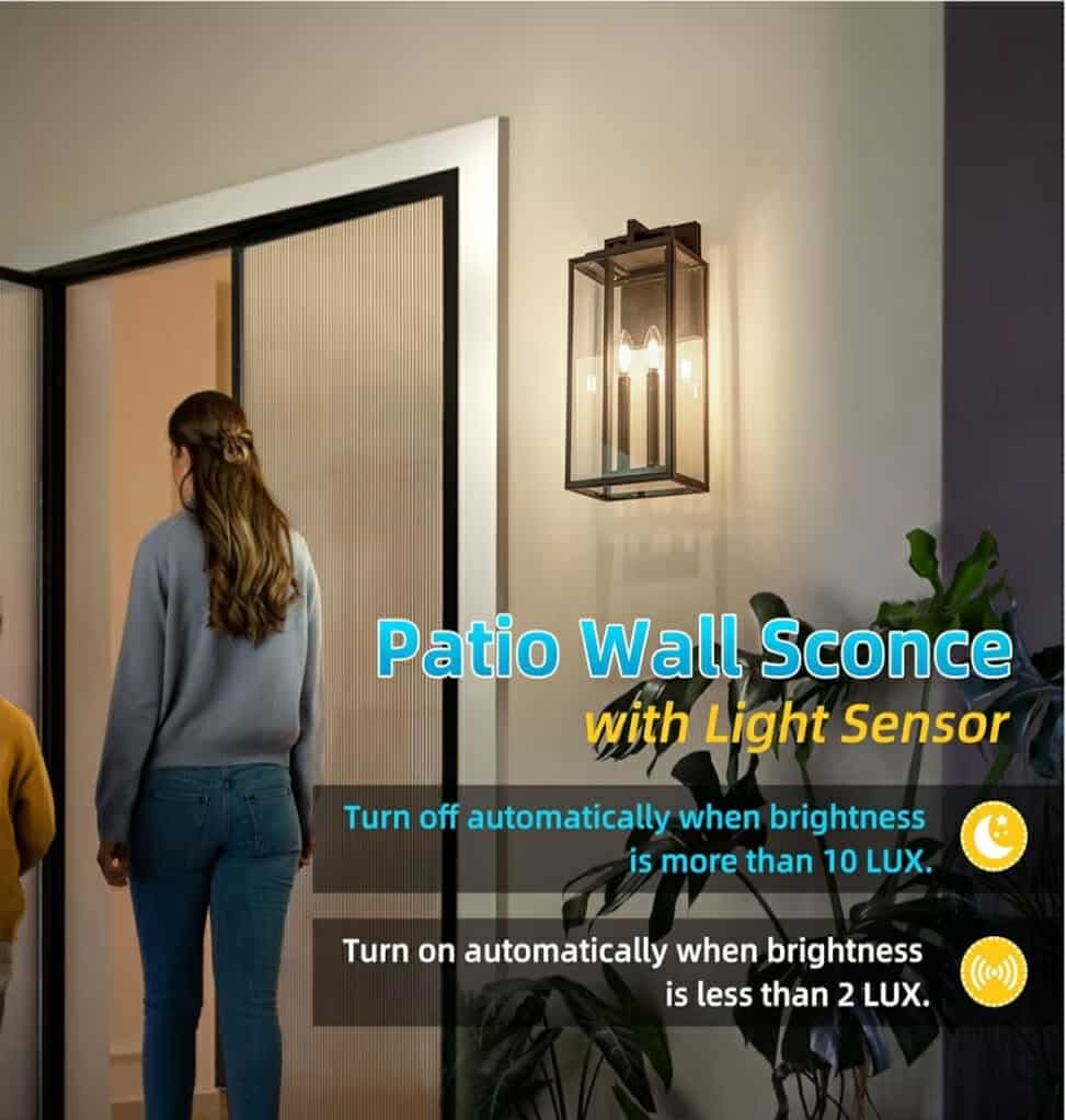 Dusk to Dawn Outdoor Wall Sconce Waterproof Wall Lantern 2-Lights, 20" Large Outside Modern Wall Mount Light - Image 5
